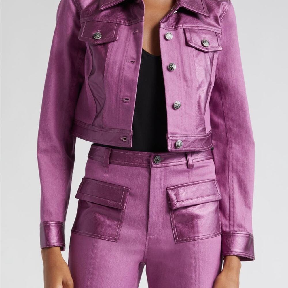 Cinq à Sept Metallic Regina Jacket Amethyst Purple XS Cropped NWT